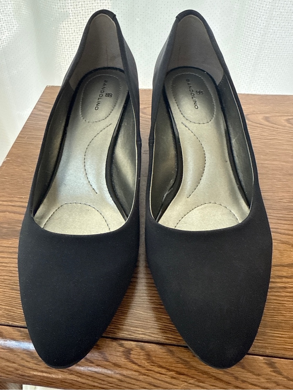 Bandolino Black Women's Pointed-Toe Slip-On with small wedge heel.